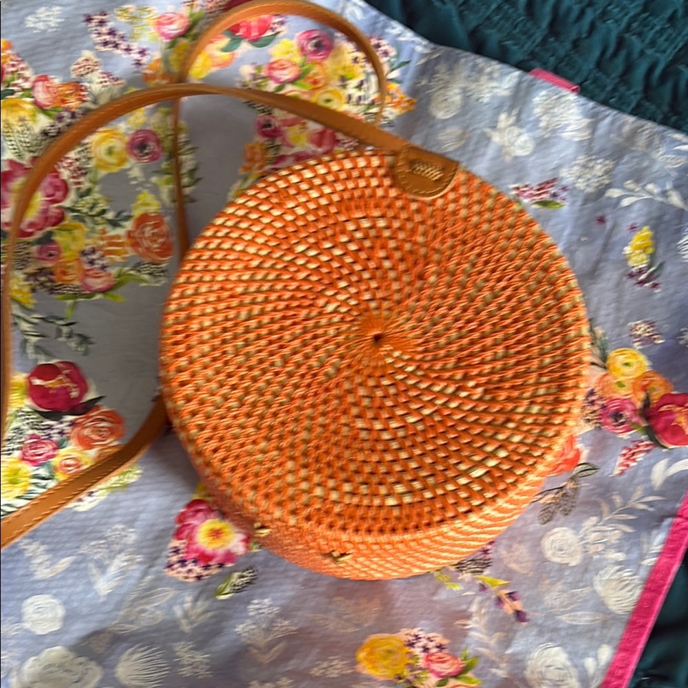 Orange Woven Round Bag